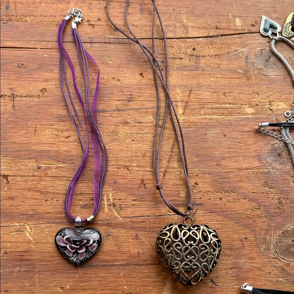 Floral Heart Pendant Necklace Set - Purple and Gold